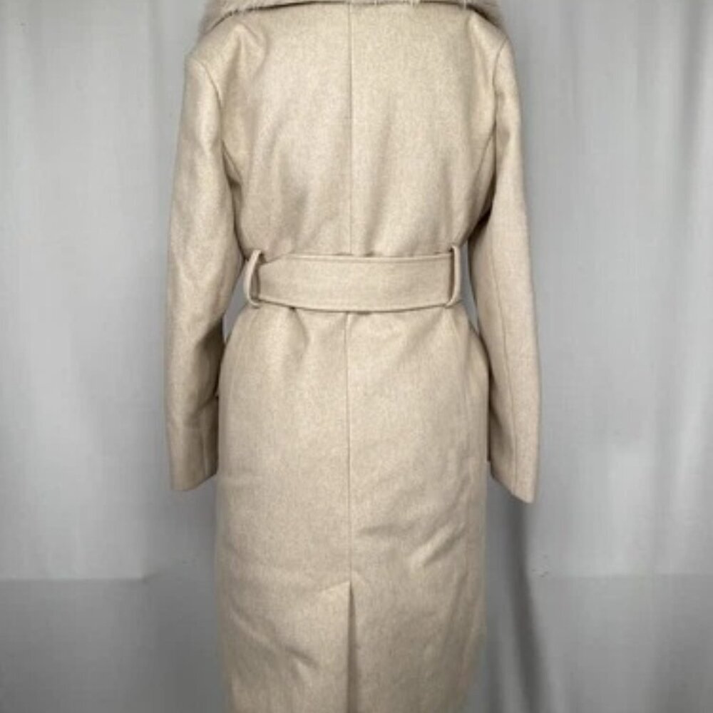 NEW BANANA REPUBLIC Womens Coat Pewter Grey Size M Fur Lapel Collar Tie Waist - Picture 8 of 11